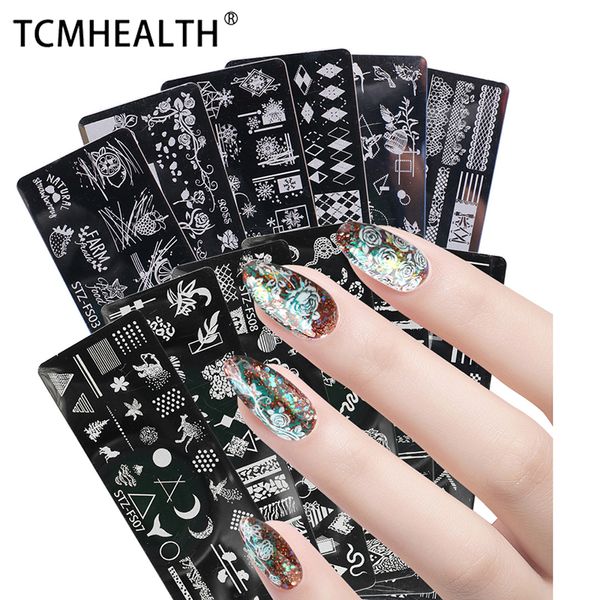 Modelli per nail art Piastra estiva Faccia astratta Sole Fiore Primavera Serpente Dente geometrico Diamante Lettera Lucida Stampa Stampo Decorazione per unghie