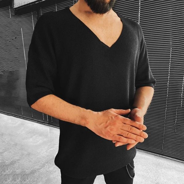 

men solid color slim fit autumn knitted half sleeve autumn for autumn l220801, White;black