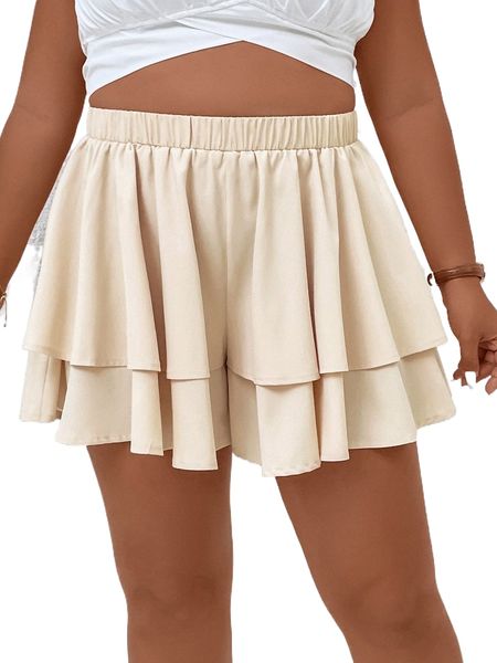 

plus layered hem wide leg shorts 54ee#, Black