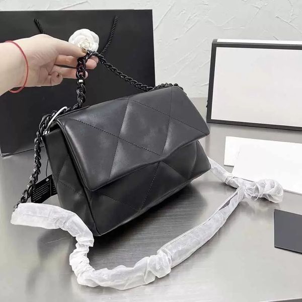 

25cmladies jumbo designer bags black white genuine leather classic handbags ruthenium-finish mater handle chain high capacity shoulder cross