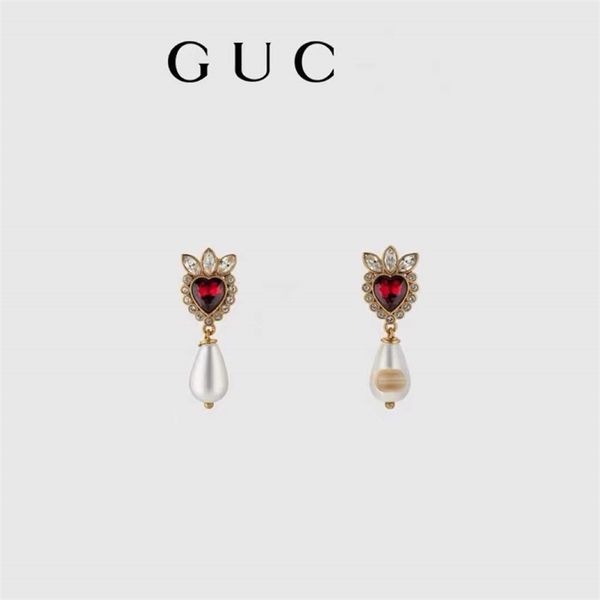 

65% jewelry online store sale ancient new light luxury high sense letter pearl pendant 925 inlaid rhinestone earrings, Golden