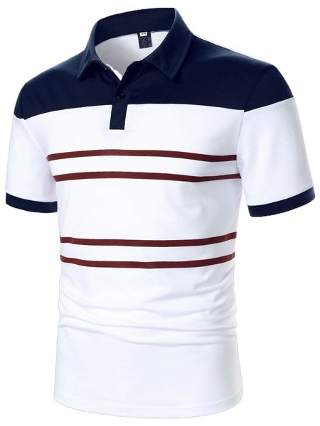 

men color block striped print polo shirt h7dy#, White;black