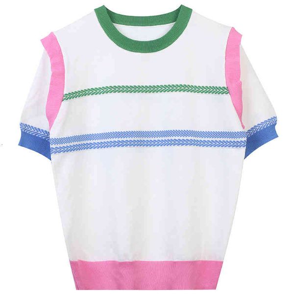 

women's sweaters summer sweet knitted pullover stripe contrast color fungus edge design leisure college style thin women zjnv, White;black