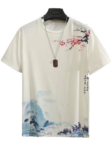 

men floral & chinese letter graphic tee 49ri#, White;black