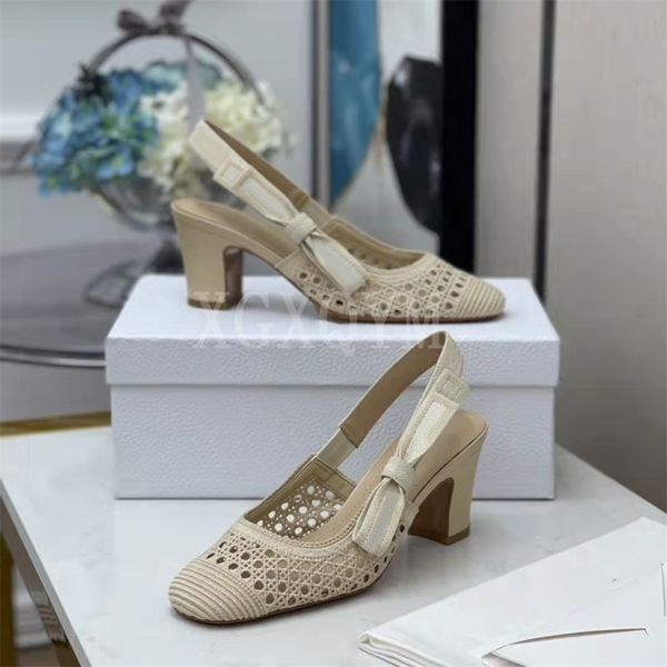 

30% off 2022 slippers high heels ladies shoes women flats luxury design fashion female sandals sweet chunky heel mesh summer hollow out knit, Black