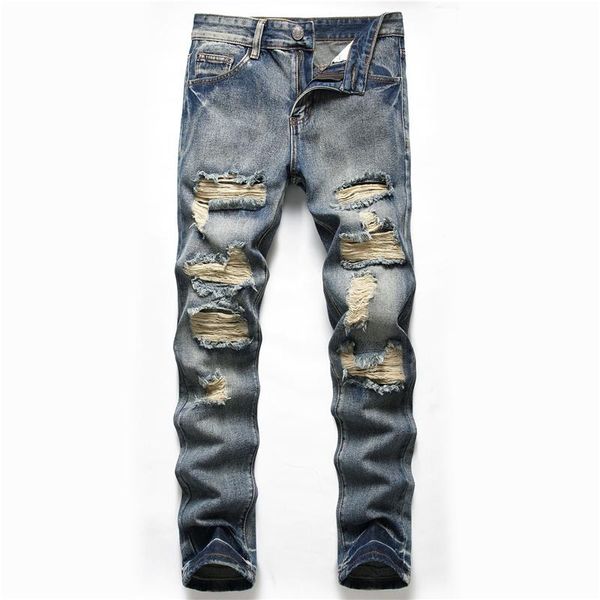 

men's jeans drop fashion men casual ripped hiphop pants straight jean for male distressed denim trousers personality streetwearmen&#039, Blue
