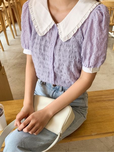 

dazy puff sleeve frilled statement collar blouse w43c#, White