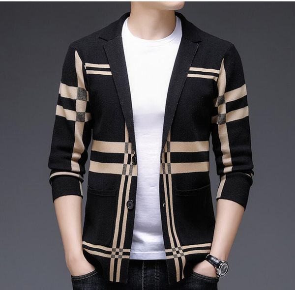 

2021 spring and autumn new men's cardigan korean striped sweater suit young and middle-aged casual fashion sweater jacket, White;black
