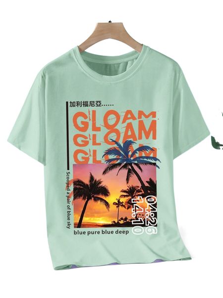 

men coconut tree & letter graphic tee v9l1#, White;black