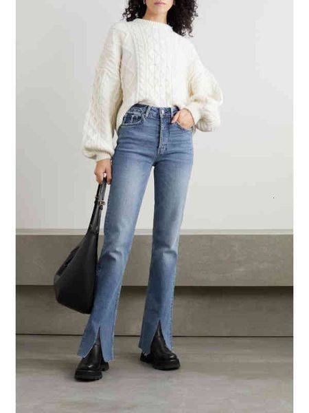 

women's jeans spirng summer arrival woman blue high waist straight vintage skinny split side flare s28v