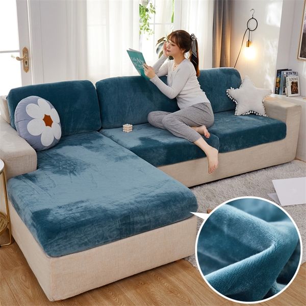 Capas de assento de sofá elástico para sala de estar de 3 lugares Velvet Cushion Conjunto de almofadas Longue Luxury Corner L Shape Móveis Couch 220615