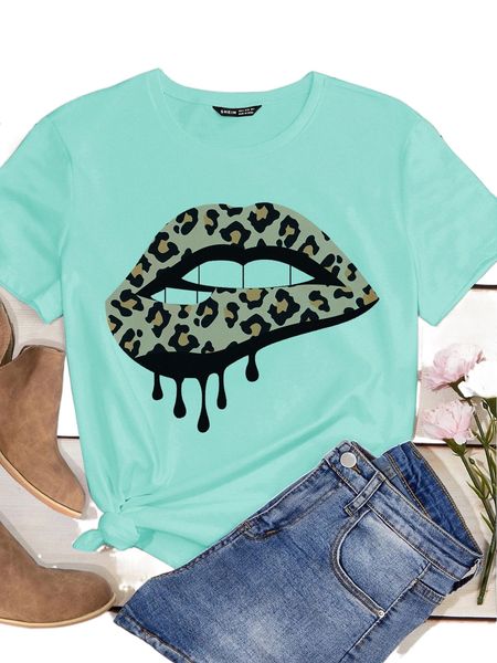 

leopard & lip print tee x0ap#, White