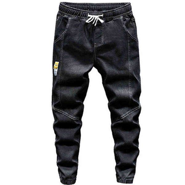 

2022 men fashion denim pants brand big yards feet thin jeans elastic waist drawstring cowboy sweatpants baggy trousers, Blue