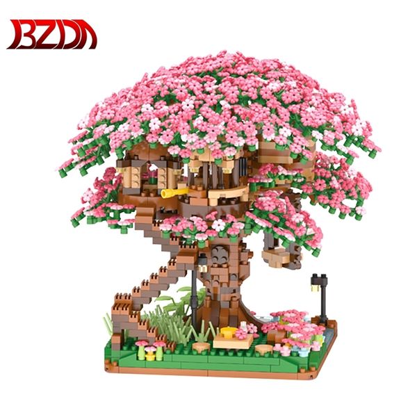 SEMBO Mini Sakura Baumhaus Blöcke Japanische Street View Kirschblüte Modellbau MOC Haus Baum Ziegel Spielzeug Geburtstagsgeschenke 220527
