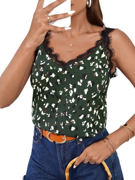 

lace trim allover print cami k5og#, White