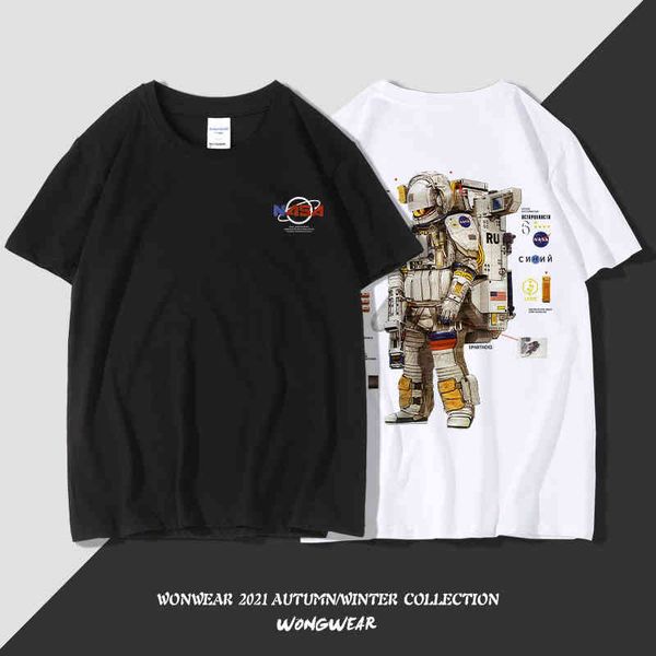 

2021 new nasat t-shirt male astronaut flagship store co branded youth sports pure cotton short sleeve fashion, White;black