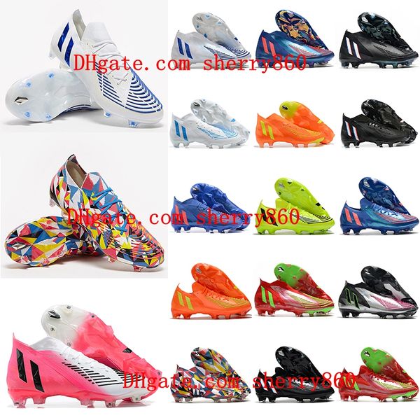 

2022 soccer shoes predator edge geometric high ankel fg edge.1 low black white cleats outdoor football boots, White;red