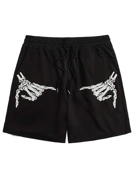 

romwe guys hand skeleton print drawstring shorts 80l7#, White;black