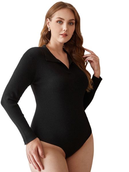 

motf premium plus wool mix knit bodysuit y9v3#, Black
