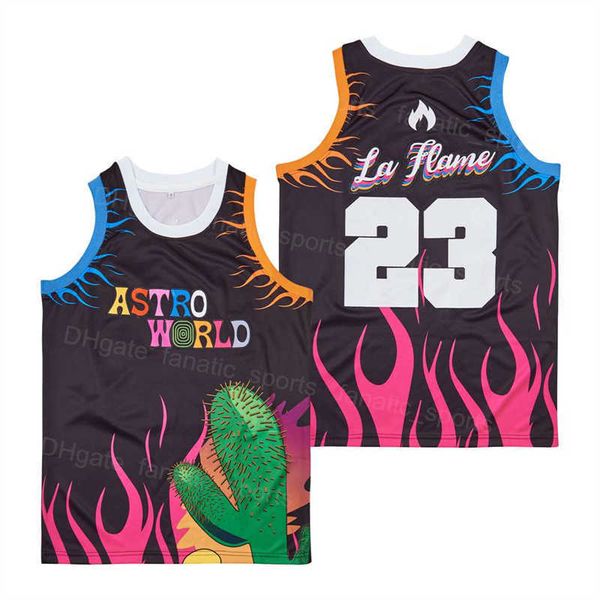 Film Basketball 23 LA FLAME Filmtrikots Astro World Uniform HipHop Alle Nähte Hip Hop Teamfarbe Schwarz Atmungsaktiv Für Sportfans Reine Baumwolle HipHop Gute Qualität