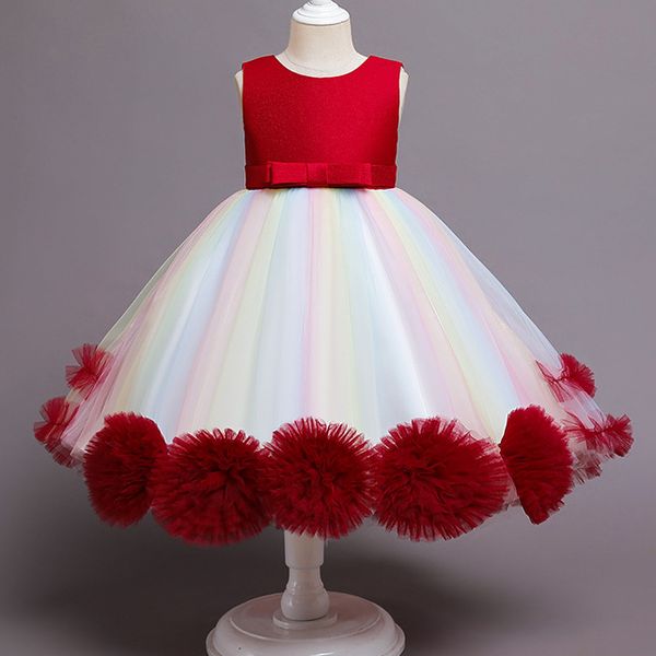 2022 Kırmızı Çiçek Kızlar Düğünler İçin Elbiseler Yüksek Düşük Kız Doğum Günü Gökkuşağı Kraliyet Mavi Yürümeye Başlayan Bebek Partisi Elbise Balo Elbise Küçük Kızlar Pageant Wear