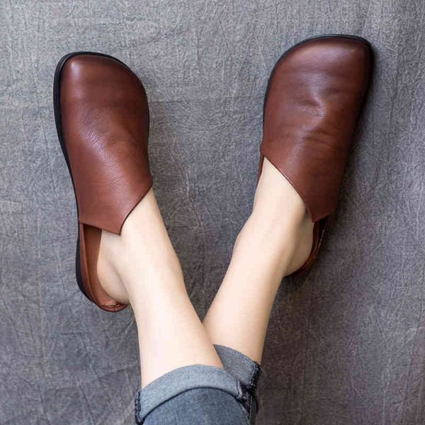 

slippers spring cowhide slippers flat bottom soft lazy shoes baotou women jegd, Black