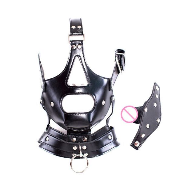 Pelle Fetish Head Wrap Bondage Copricapo Maschera Cappuccio Restraint Giochi di ruolo per adulti Giocattoli sexy per Donna Uomo BDSM Schiavo Pu Gay Erotismo