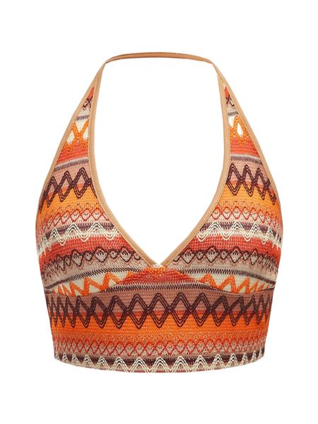 

chevron print backless halter l0l9#, White