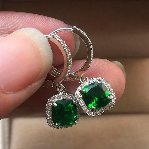 Lampadario penzolante Orecchini pendenti femminili di lusso piccoli con zircone Colore argento vintage Matrimonio per donna Pietra verde blu nera