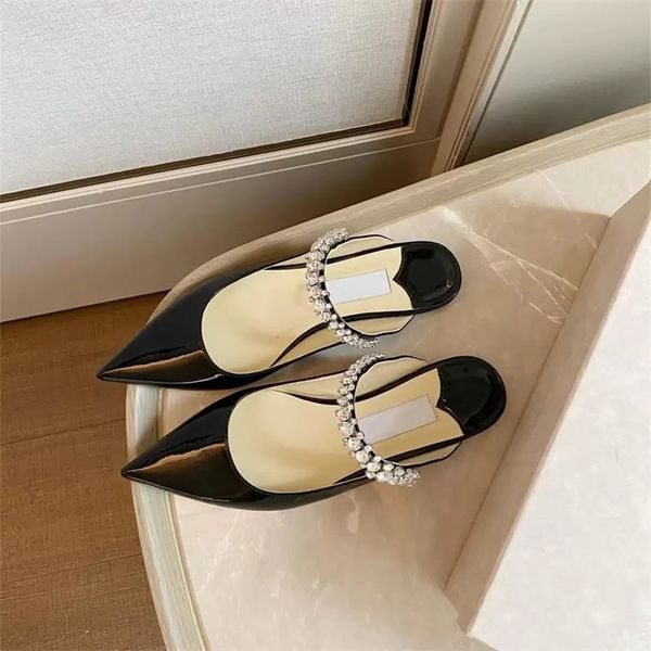 

bridal wedding sandals shoes -- luxurious brand bing mules slippers crystal-embellished patent leather strap pumps twinkles high heels sanda, Black