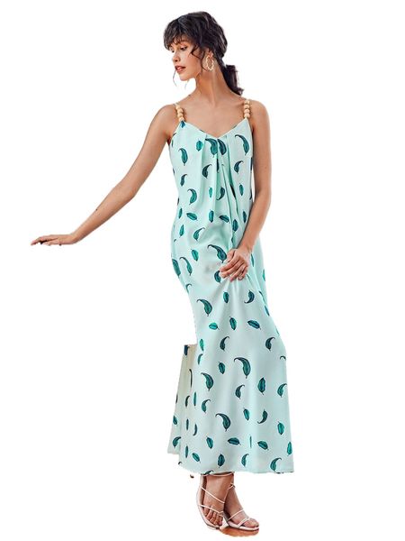 

x marcella brit leaves print wooden beads cami dress r8d9#, Black;gray