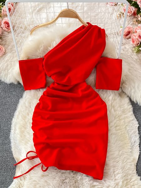 

skew collar off shoulder drawstring bodycon mini dress women summer short sleeve high waist slim party vestidos female 220520, Black;gray