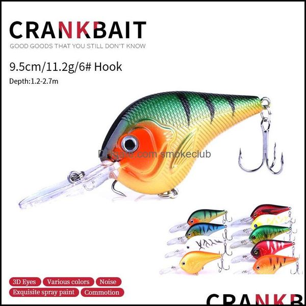 Iscas de iscas de pesca esportes ao ar livre 9pcs atrair manifestação de gancho de gancho isca de manivela 9,5cm 11.2g 6Hooks 95mm Hard Minnow Fish Fish Tackle CB024 D