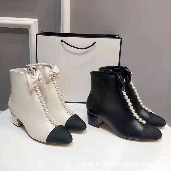 

boots xiaoxiang pearl butterfly short boots autumn winter round head thick heel thin comfortable and versatile zipper fashion a24g, Black