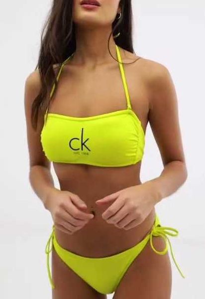 

2022 new bikini green lace up halter letter women's split swimsuit, White;black