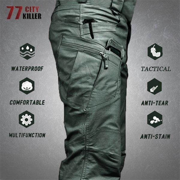 

tactical cargo men outdoor waterproof swat combat camouflage trousers casual multi pocket pants male work joggers 220705, Black