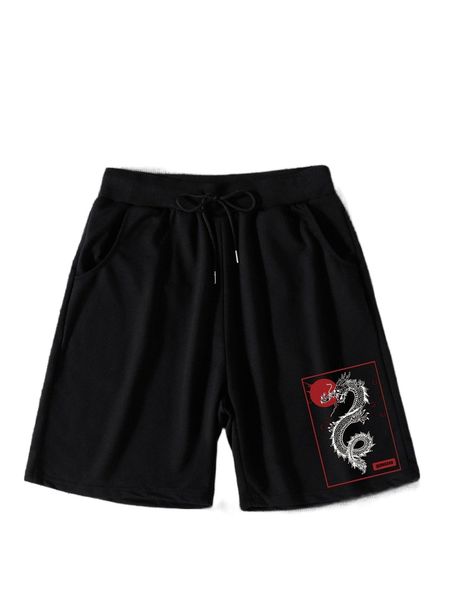 

men chinese dragon graphic drawstring waist shorts u3vd#, White;black