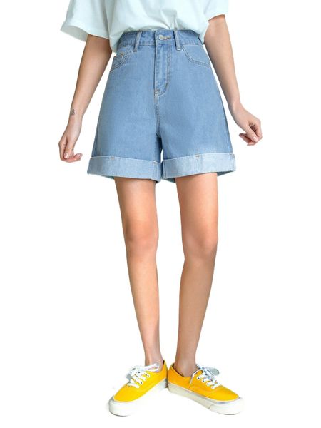 

dazy rolled hem denim shorts n3d2#, White;black