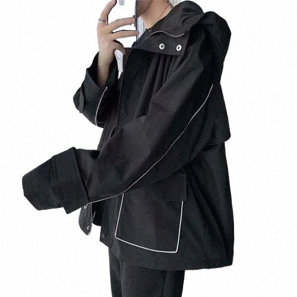 

men's jackets 2021 jacket loose hooded zippered pocket tooling large size bf spring and autumn ins windbreaker i6fo#, Black;brown