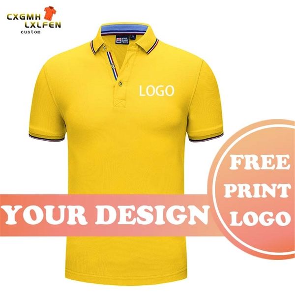 

12-color polo shirt high-end customization casual fashion all-match lapel solid color diy brand text 220620, White;black