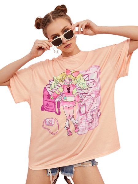 

cartoon graphic drop shoulder tee 05bi#, White