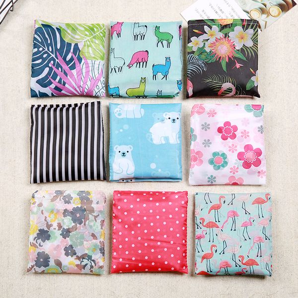 

flamingo bag many colors polyester foldable recycle shopping bag eco reusable tote bag cartoon floral fruit vegetable grocery