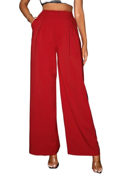 

high waist plicated detail wide leg pants z74l#, Black;white