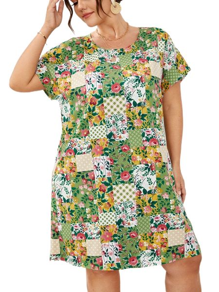 

plus patchwork batwing sleeve dress b0vs#, Black