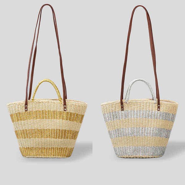

evening bags gold and silver paper rope straw woven dual purpose bascket beach large capacity basket rattan tote 220513