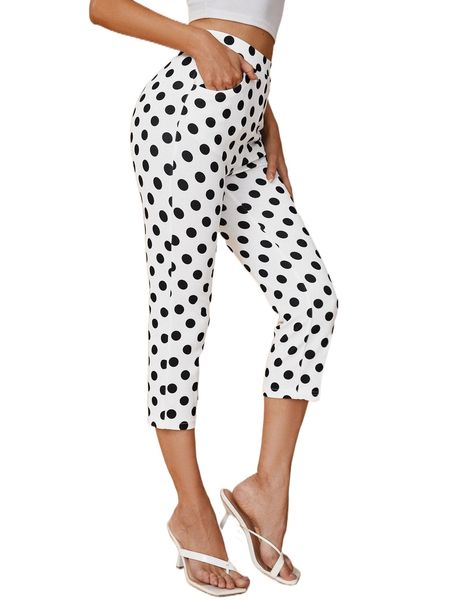 

polka dot capri pants m9nd#, Black;white