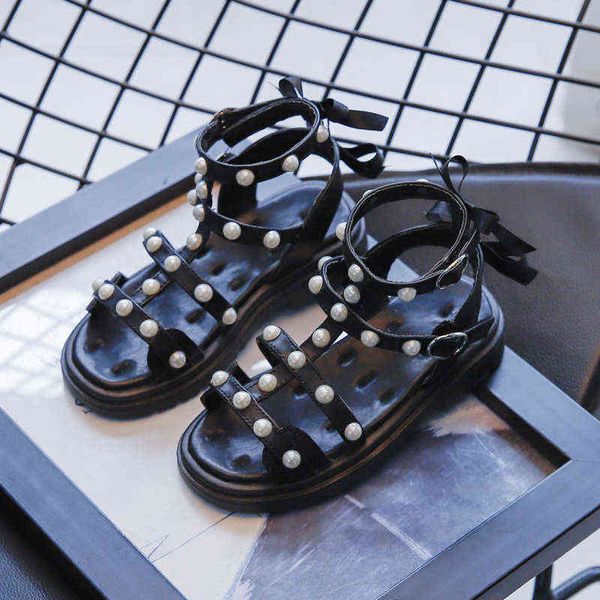 

children's high sandals 2021 summer girls roman sandals bow princess shoes soft bottom children's beach shoes g220415, Black;red