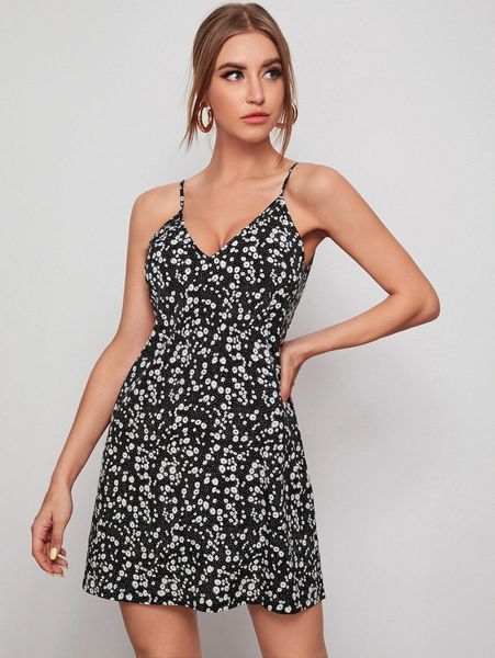 

ditsy floral slip dress n0xl#, Black;gray