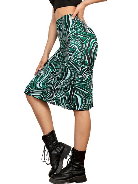 

marble print lettuce trim skirt j0ez#, Black