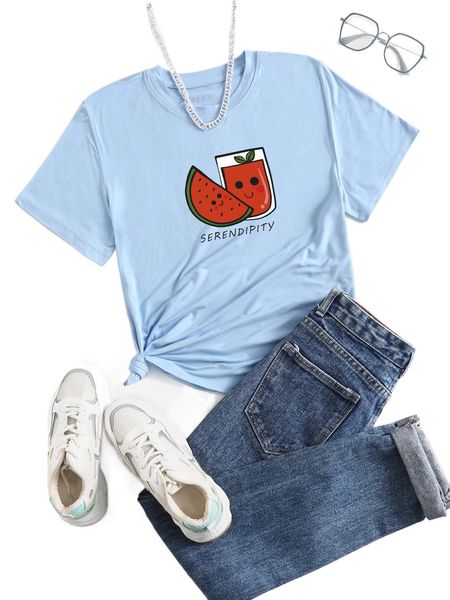 

letter & watermelon print tee v3tl#, White
